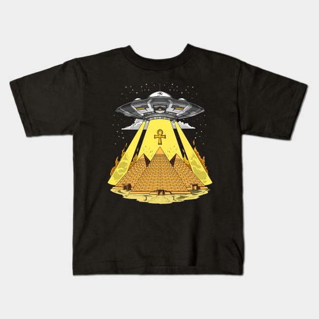 Egyptian Pyramids Alien Abduction Kids T-Shirt by underheaven